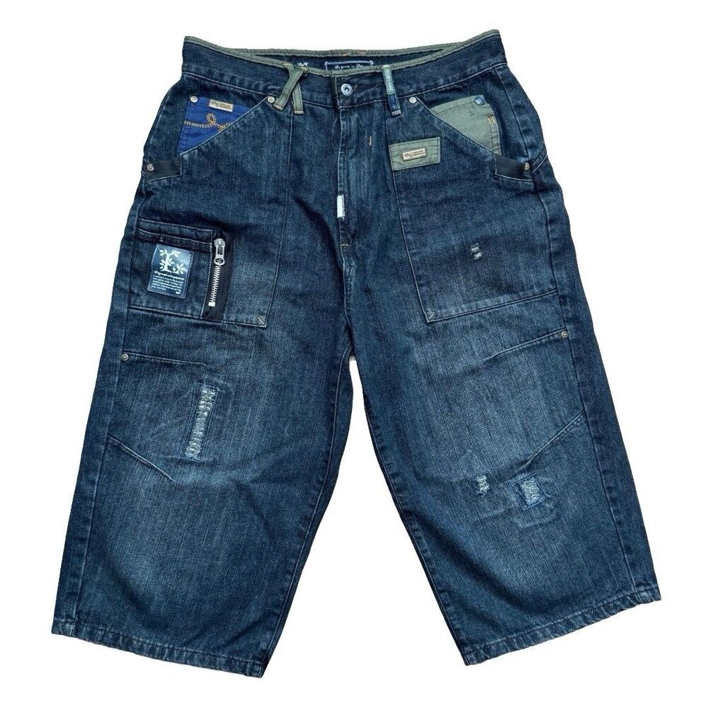 Vintage Lrg Denim Surplus 3/4 Length Baggy Denim Shorts 36x20 Shants Skater Y2k